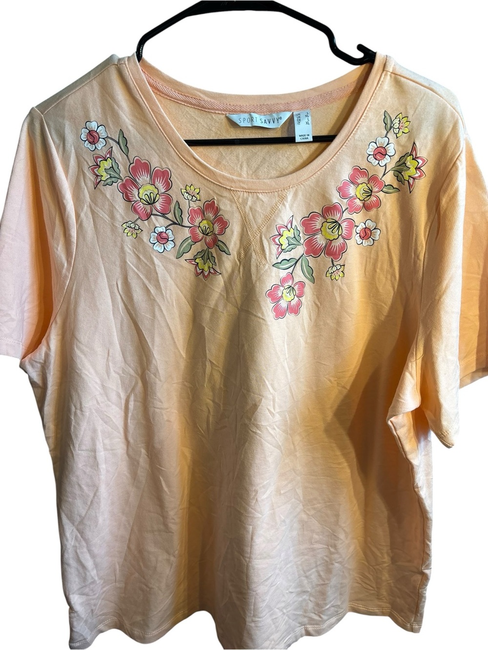Sport Savvy Peach Floral Short Sleeve Tee
